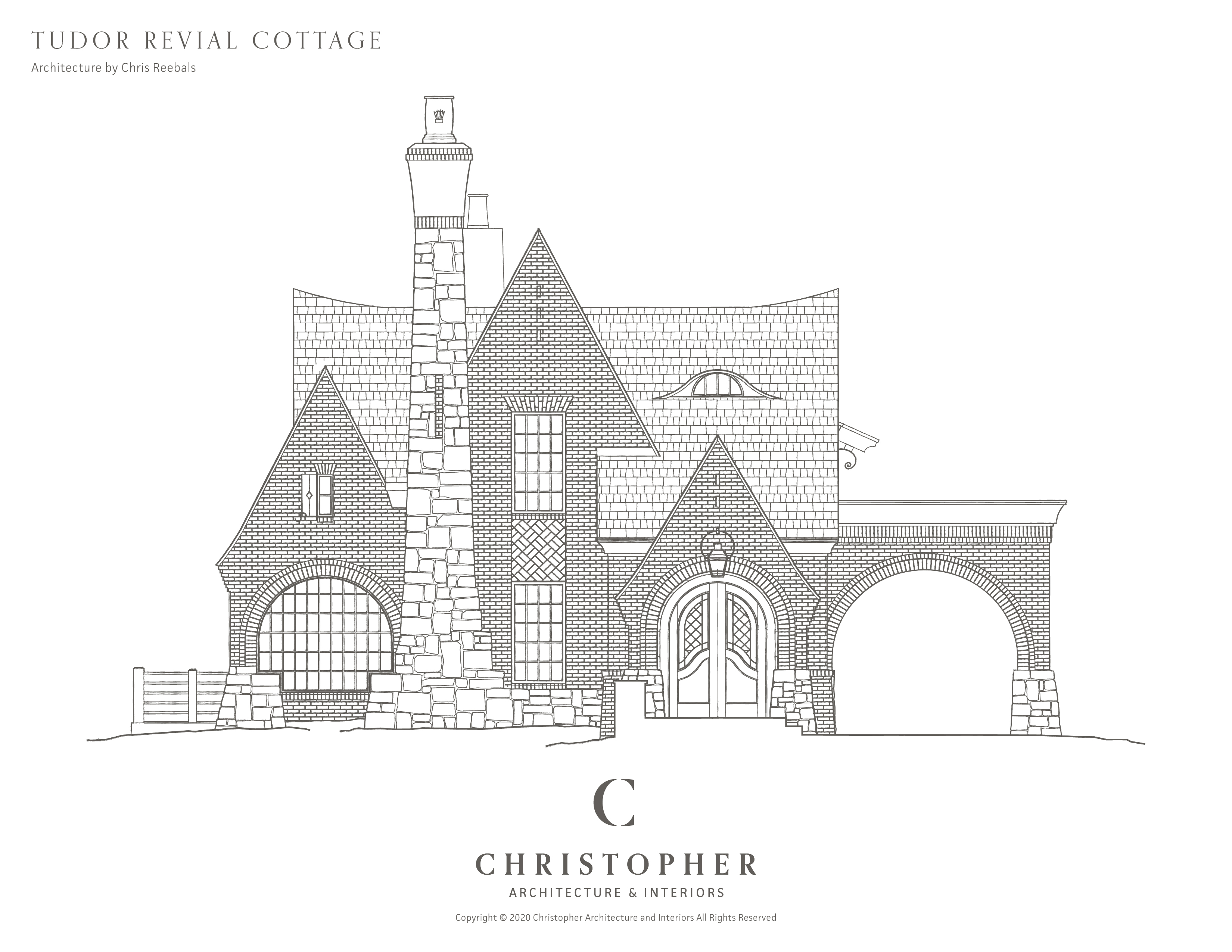 Tudor Revival Cottage - Christopher Architecture and Interiors - Coloring Book Page